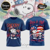 Blue tee w/ Snoopy, flags, stars, 