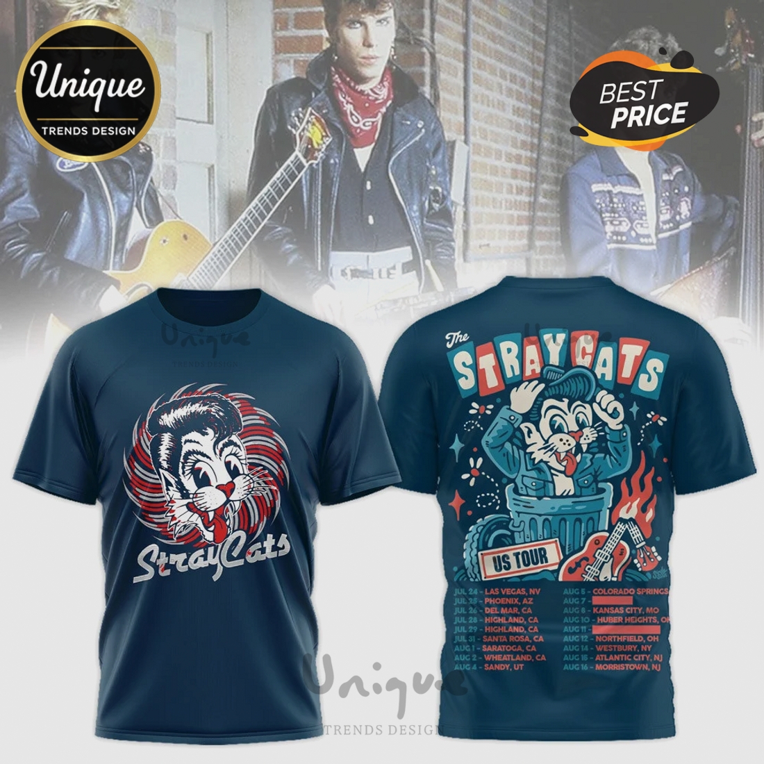 Stray Cats US Tour Vintage Band Graphic 3D Print T-Shirt Stray Cats US Tour Vintage Band Graphic 3D Print T-Shirt