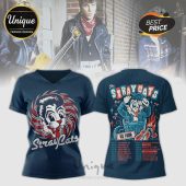 Dark blue retro rockabilly cat graphic tee with