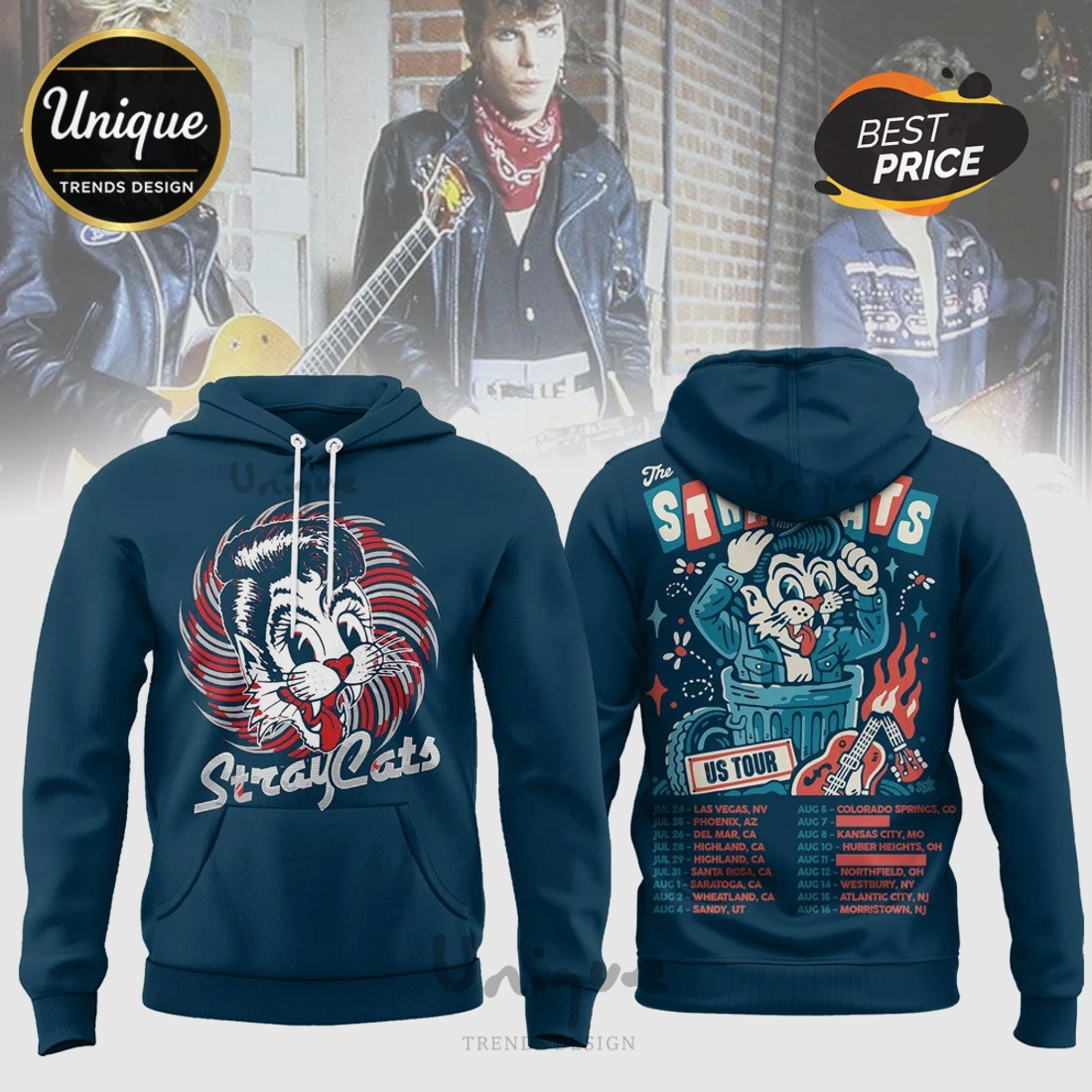 Stray Cats US Tour Vintage Band Graphic 3D Print T-Shirt Stray Cats US Tour Vintage Band Graphic 3D Print T-Shirt