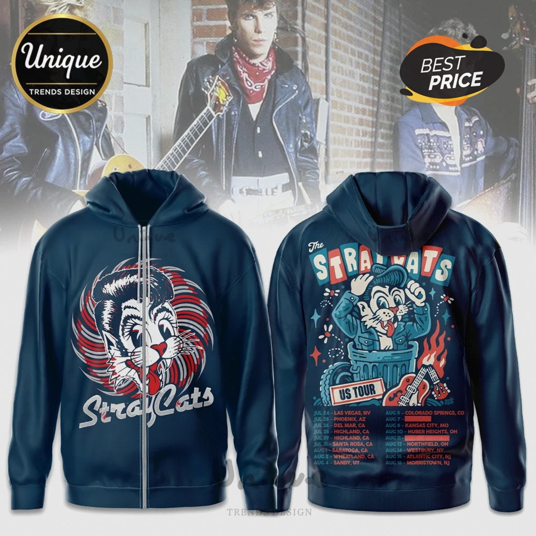 Stray Cats US Tour Vintage Band Graphic 3D Print T-Shirt Stray Cats US Tour Vintage Band Graphic 3D Print T-Shirt