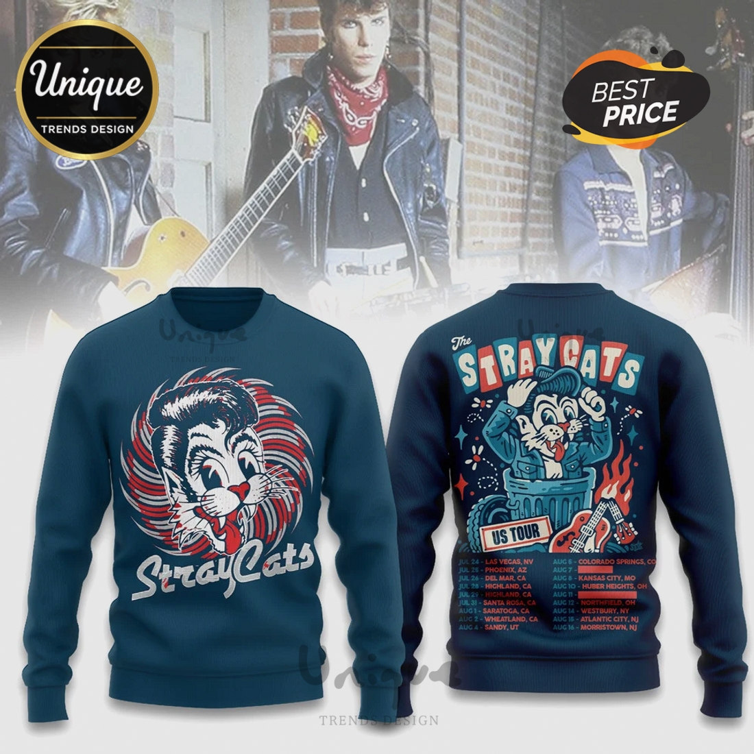 Stray Cats US Tour Vintage Band Graphic 3D Print T-Shirt Stray Cats US Tour Vintage Band Graphic 3D Print T-Shirt