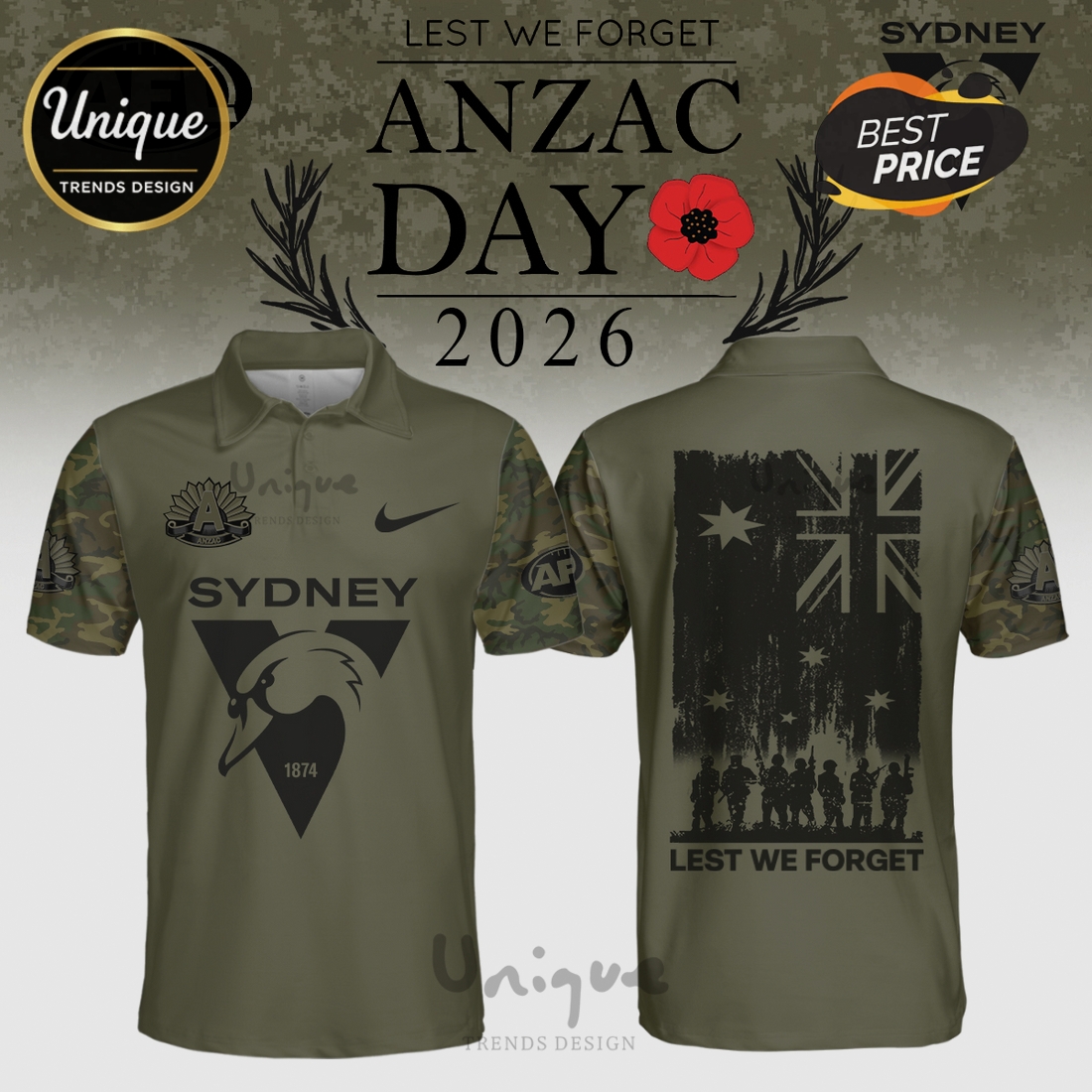 Sydney Swans ANZAC Day 2026 Limited Edition Camo Sleeve Polo Sydney Swans ANZAC Day 2026 Limited Edition Camo Sleeve Polo