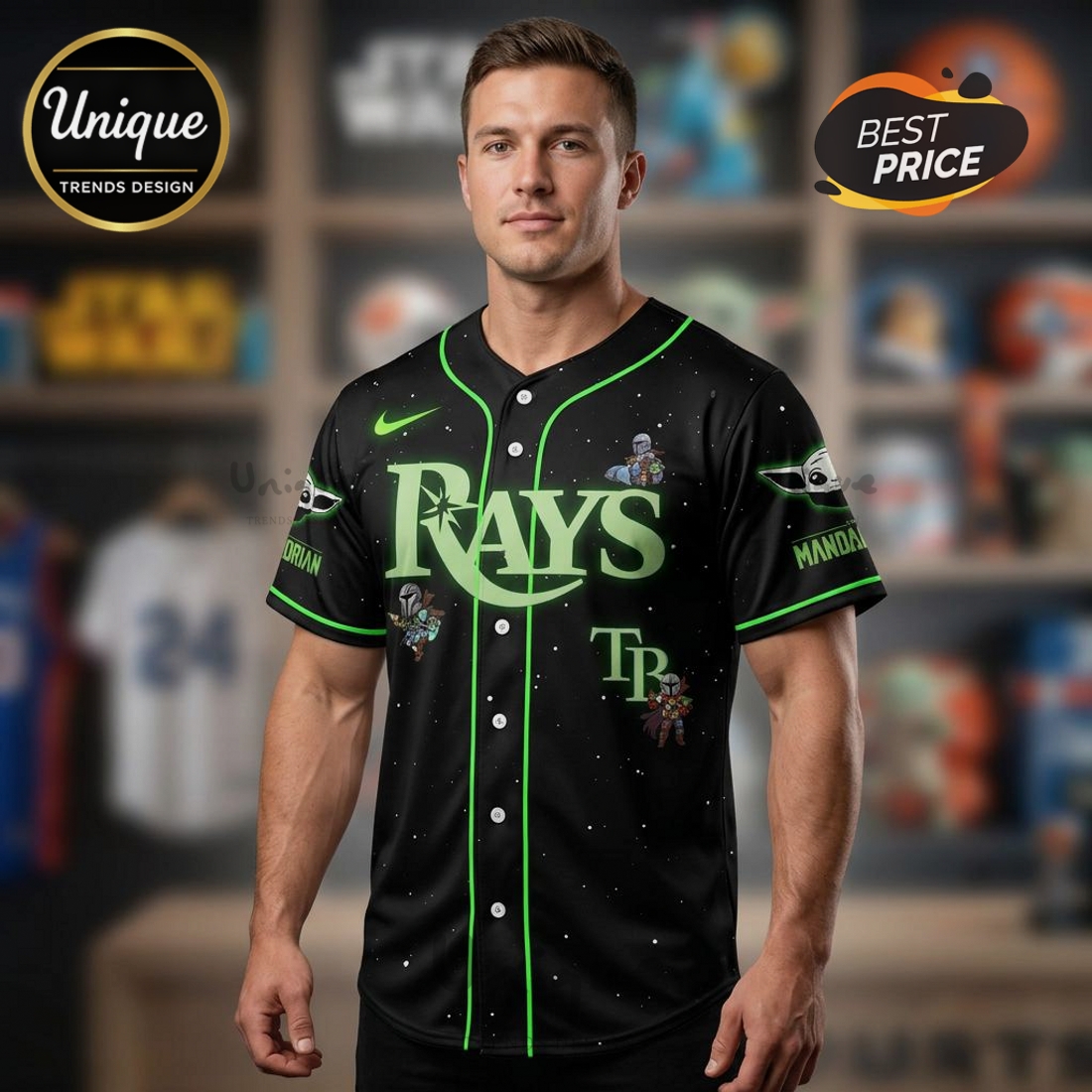 TB Rays Mandalorian Grogu Limited Edition Baseball Jersey TB Rays Mandalorian Grogu Limited Edition Baseball Jersey