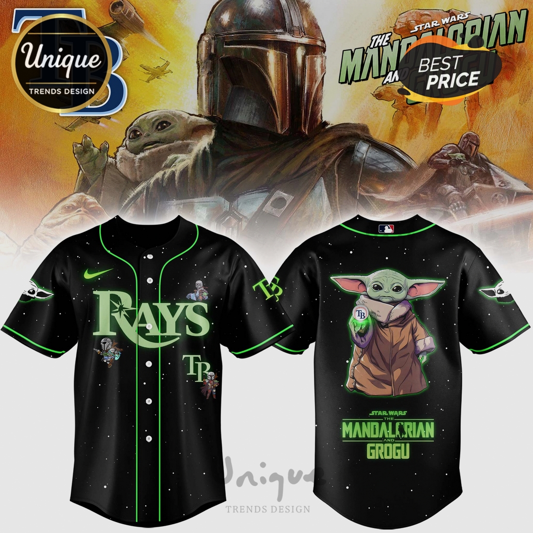 TB Rays Mandalorian Grogu Limited Edition Baseball Jersey TB Rays Mandalorian Grogu Limited Edition Baseball Jersey