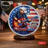 Red white blue Toby Keith Freedom 250 country music standee! Patriotic American flag design with cowboy hat and guitar!