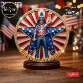 Toby Keith patriotic commemorative plaque, red white blue gold glitter design, cowboy figure, 