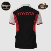 Black/red Toyota polo shirt. White sleeves. Bold design!