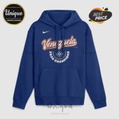Blue hoodie with Venezuela baseball design. Text: Venezuela, 2026 World Baseball Classic Champions!
