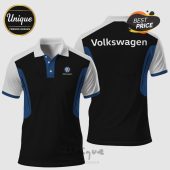 Volkswagen polo shirt with logo and brand name on the front and back.!