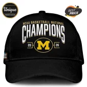 Black hat with 'NCAA Basketball National Champions 2026' text and a yellow Michigan 'M' logo in an athletic font!