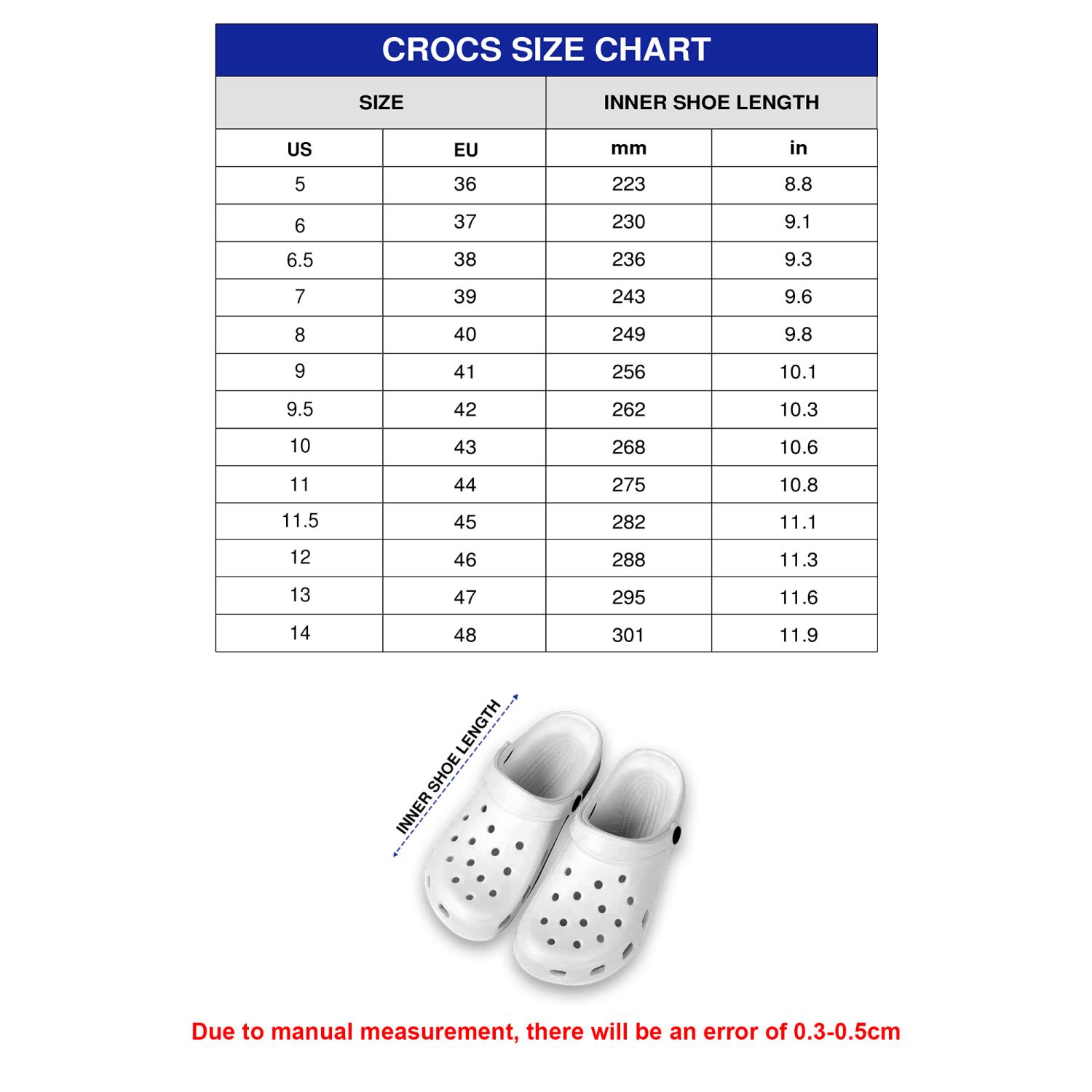 Crocs Size Chart Men and Women - UniqueTrendsDesign