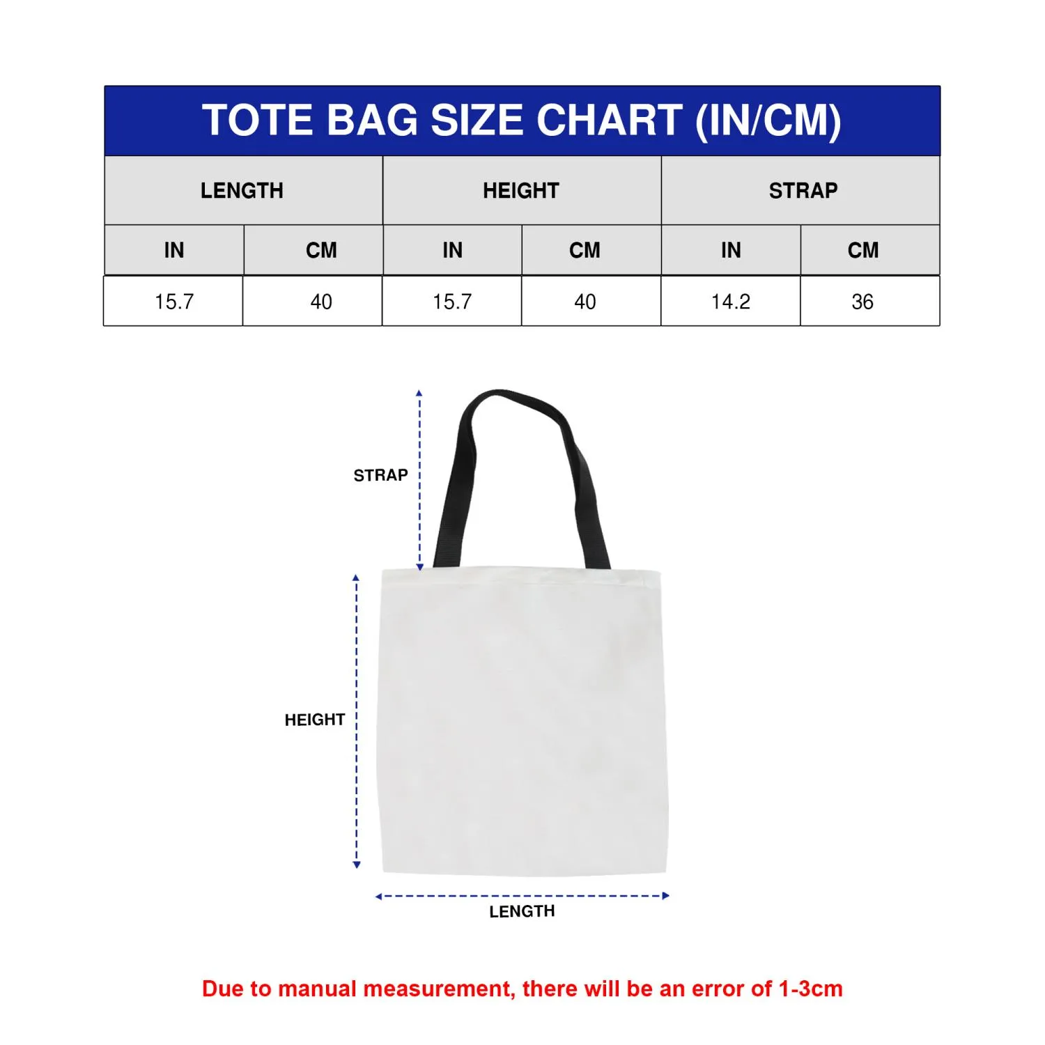 Snow White Personalized Red Rose Floral Custom Name Canvas Tote Bag size chart