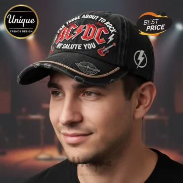 AC/DC For Those About To Rock Premium Distressed Embroidered Baseball Cap