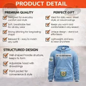 Light blue hoodie with white drawstrings, featuring AFA - SELECCIÓN ARGENTINA 1893-2026 text and AFA shield logos!