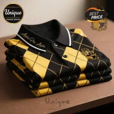Alpha Phi Alpha Argyle Black Gold Embroidered Crest Polo Shirt