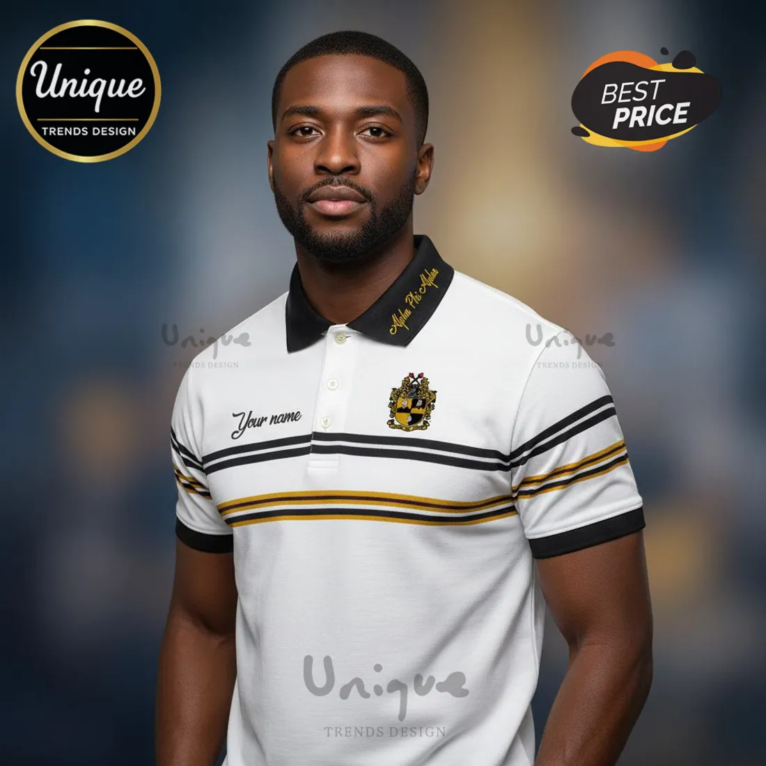 Alpha Phi Alpha Custom Embroidered Striped Polo Shirt Alpha Phi Alpha Custom Embroidered Striped Polo Shirt