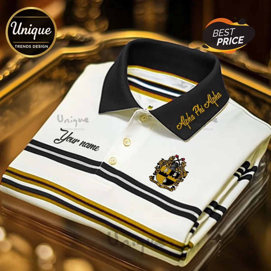 Alpha Phi Alpha Custom Embroidered Striped Polo Shirt Alpha Phi Alpha Custom Embroidered Striped Polo Shirt