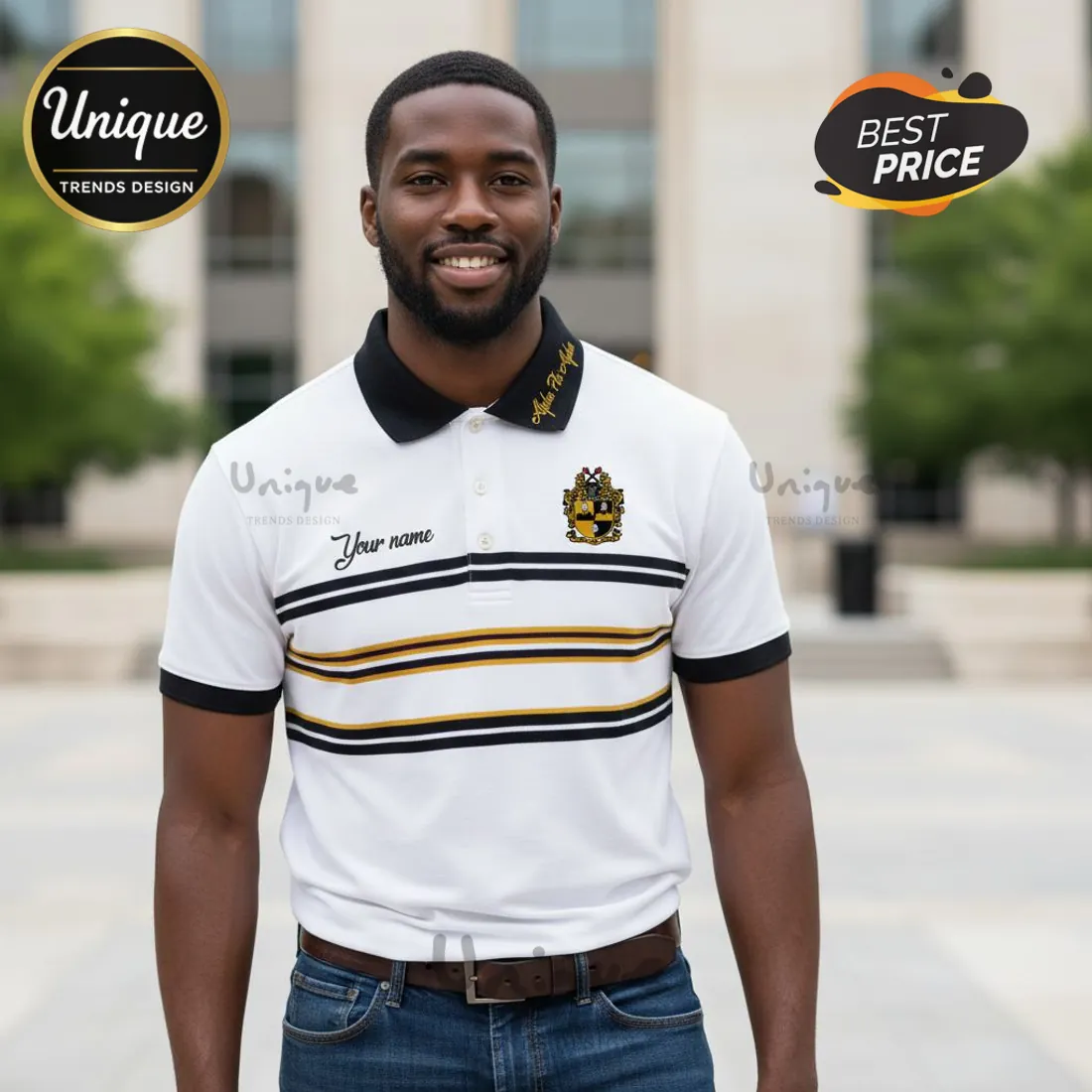Alpha Phi Alpha Custom Embroidered Striped Polo Shirt Alpha Phi Alpha Custom Embroidered Striped Polo Shirt