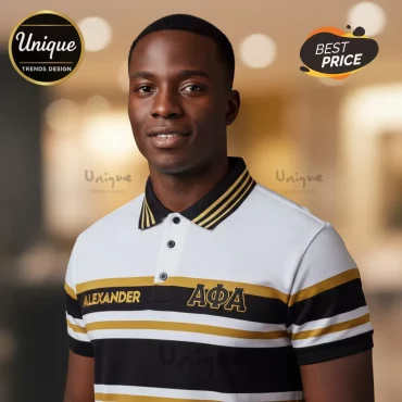 Alpha Phi Alpha ΑΦΑ Personalized Gold Stripe Polo Shirt Alpha Phi Alpha ΑΦΑ Personalized Gold Stripe Polo Shirt
