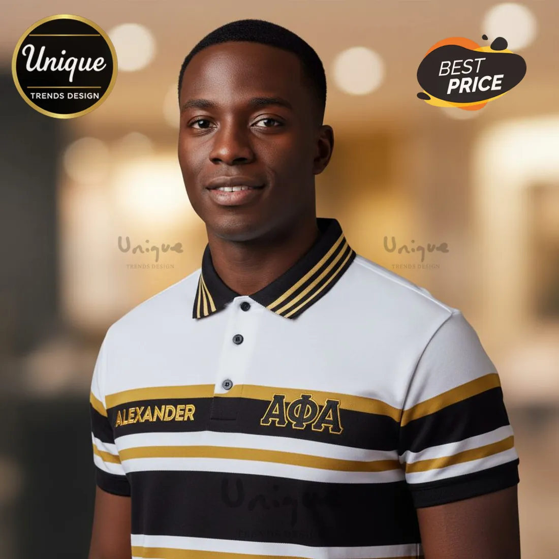 Alpha Phi Alpha ΑΦΑ Personalized Gold Stripe Polo Shirt Alpha Phi Alpha ΑΦΑ Personalized Gold Stripe Polo Shirt