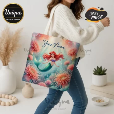 Ariel Little Mermaid Disney Personalized Custom Name Underwater Tote Bag