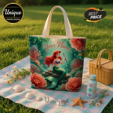 Ariel Little Mermaid Disney Personalized Custom Name Underwater Tote Bag