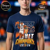 Navy blue tee with Auburn Tigers mascot, 'Auburn NIT Champions 2026' text, and AU logo in orange and white!