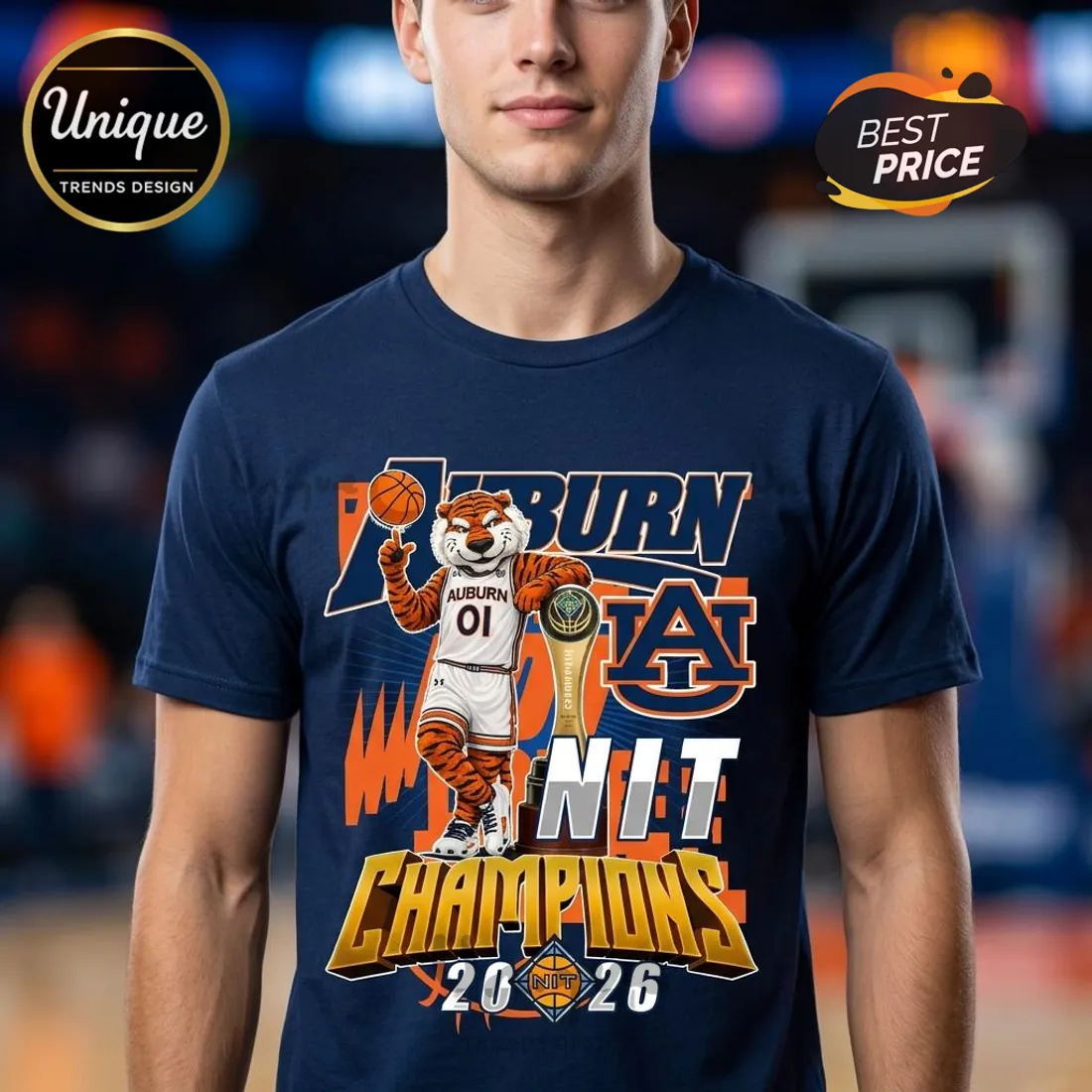 Auburn Tigers Basketball NIT Champions 2026 Commemorative Mascot T-Shirt Auburn Tigers Basketball NIT Champions 2026 Commemorative Mascot T-Shirt