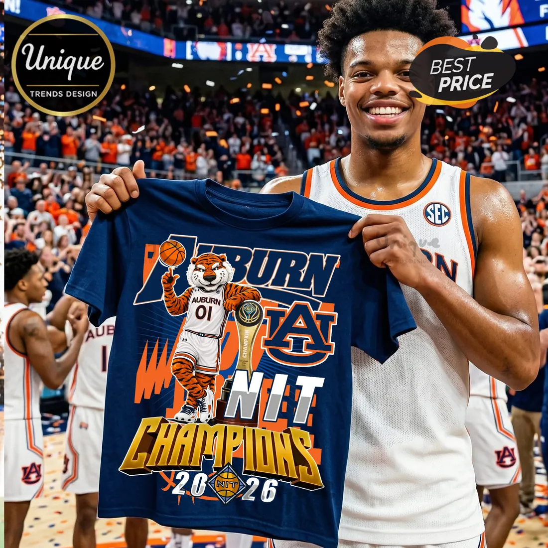 Auburn Tigers Basketball NIT Champions 2026 Commemorative Mascot T-Shirt Auburn Tigers Basketball NIT Champions 2026 Commemorative Mascot T-Shirt