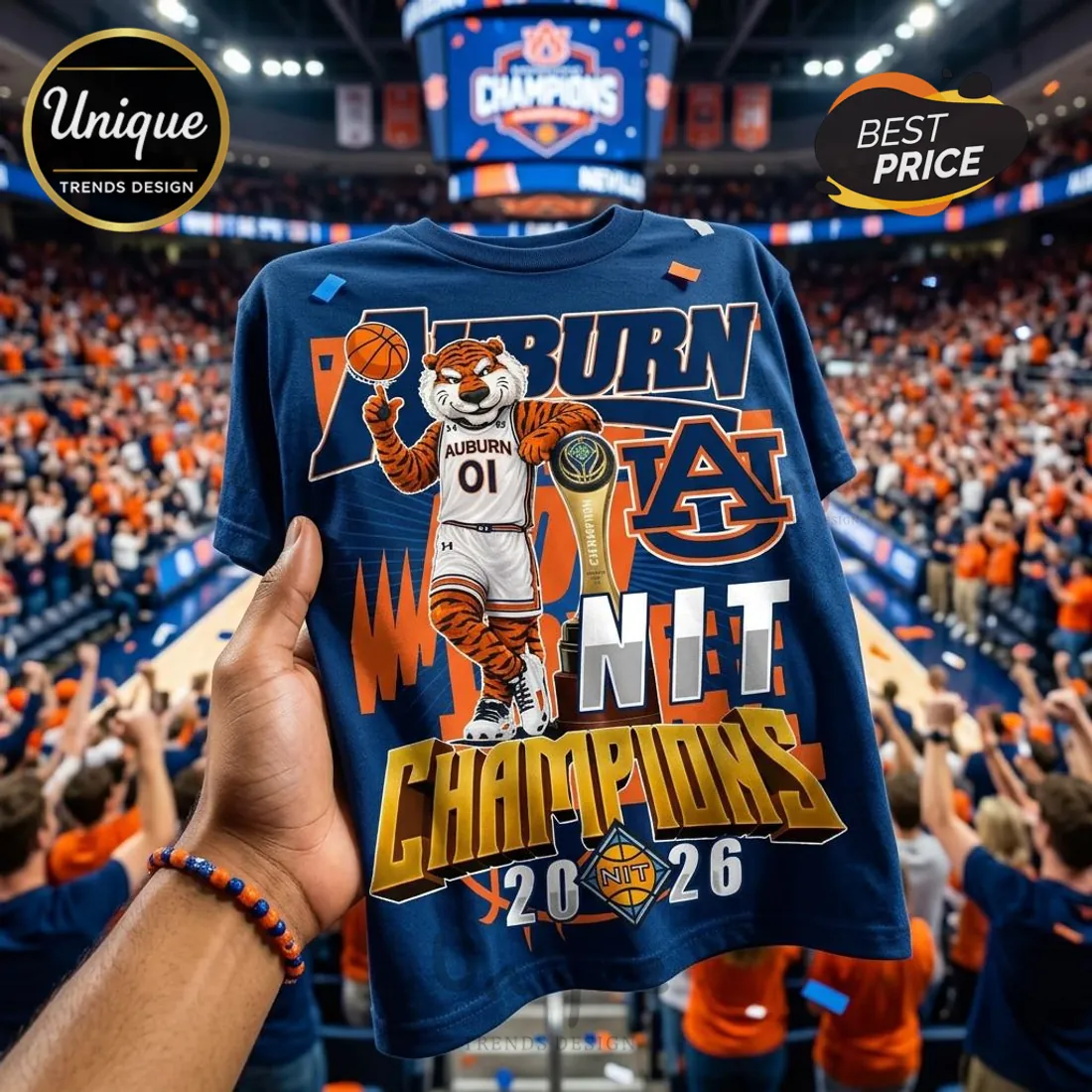 Auburn Tigers Basketball NIT Champions 2026 Commemorative Mascot T-Shirt Auburn Tigers Basketball NIT Champions 2026 Commemorative Mascot T-Shirt