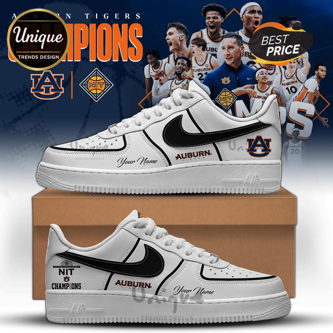 Auburn Tigers NIT Champions Personalized Custom Air Force 1 Sneakers Auburn Tigers NIT Champions Personalized Custom Air Force 1 Sneakers