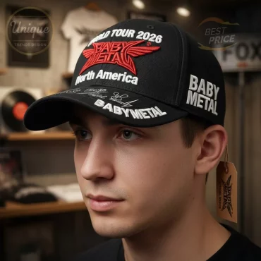 BABYMETAL World Tour 2026 North America Signature Embroidered Black Baseball Cap BABYMETAL World Tour 2026 North America Signature Embroidered Black Baseball Cap