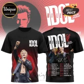 Black Billy Idol t-shirt with red accents! Shows tour dates and text It's A Nice Day To Tour Again!