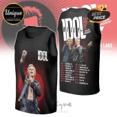 Black Billy Idol tour tank top with red graphics! Shows Billy Idol performing and text It's a Nice Day To Tour Again!