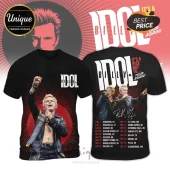 Billy Idol tour shirt in black with red graphics! Text says It's a Nice Day To... Tour Again! with concert dates listed!