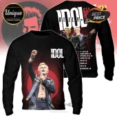 Billy Idol black long sleeve tour shirt with red graphics! Features concert photo and text 'IDOL', back has tour dates!