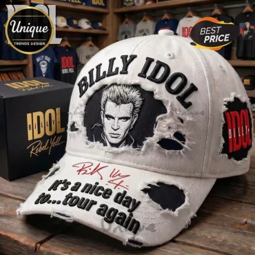 Billy Idol Rebel Yell Distressed Embroidered White Music Fan Cap