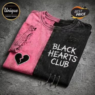 Black Hearts Club Distressed Two-Tone Pink Shirt