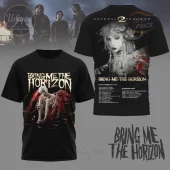 Black Bring Me The Horizon band tee! Front features gothic figure with red wings, back lists tour dates and ethereal figure!