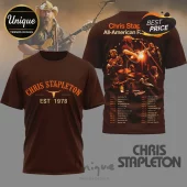 Brown Chris Stapleton EST 1978 shirt with bull skull! Back graphic has All-American Road Show tour dates!