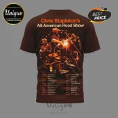 Chris Stapleton's All-American Road Show brown tour t-shirt with a concert photo graphic and orange and white lettering!