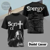 Black Daniel Caesar concert tee with 'Son of +' and artist image on front, 'Spergy' and tour dates for Asia North America on back!
