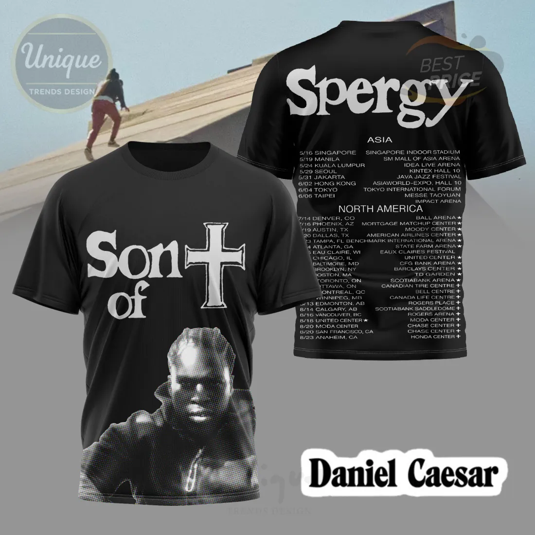 Daniel Caesar Spergy Tour Dates “Son of” Cross Black T-Shirt Daniel Caesar Spergy Tour Dates “Son of” Cross Black T-Shirt