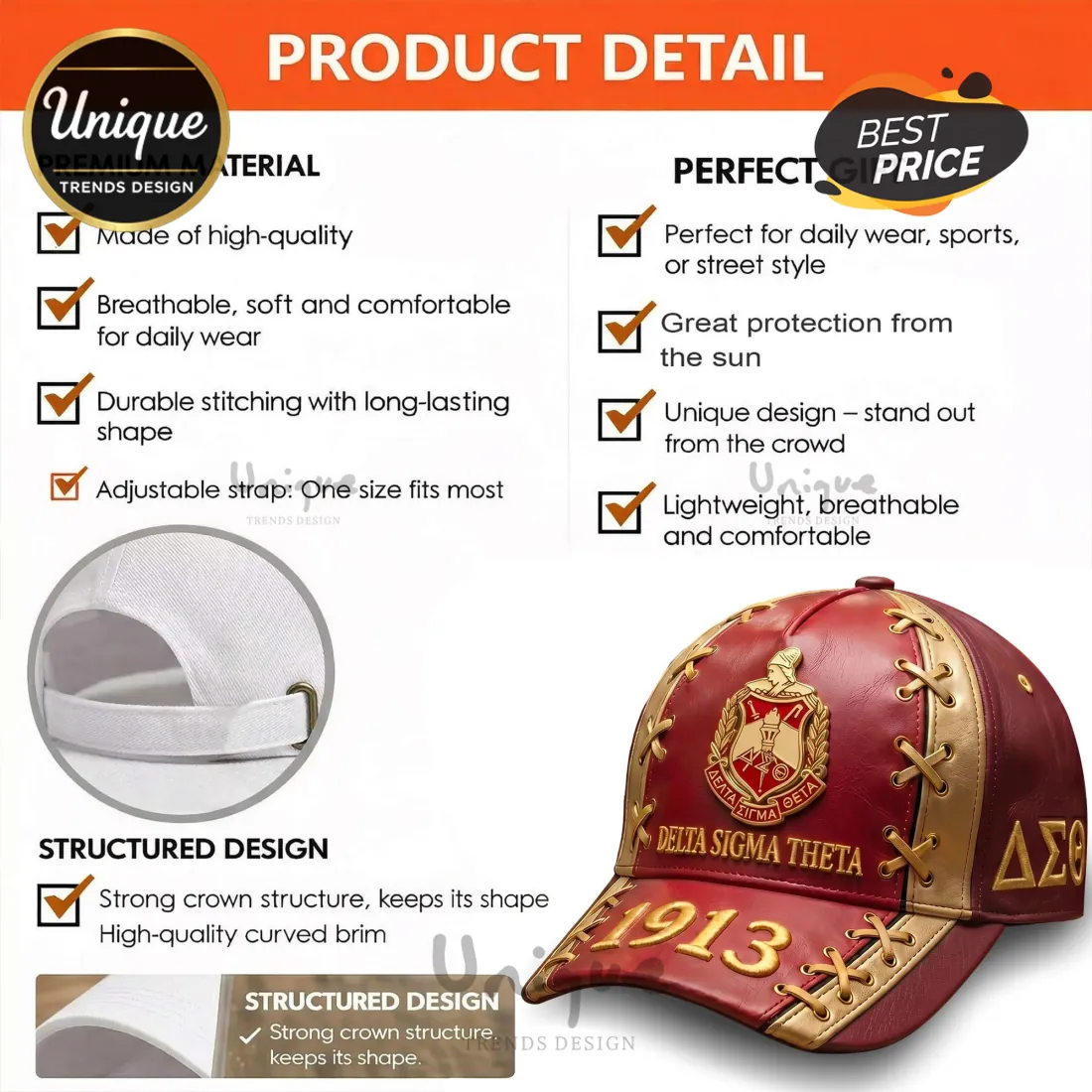 Delta Sigma Theta 1913 Commemorative Baseball Cap Delta Sigma Theta 1913 Commemorative Baseball Cap