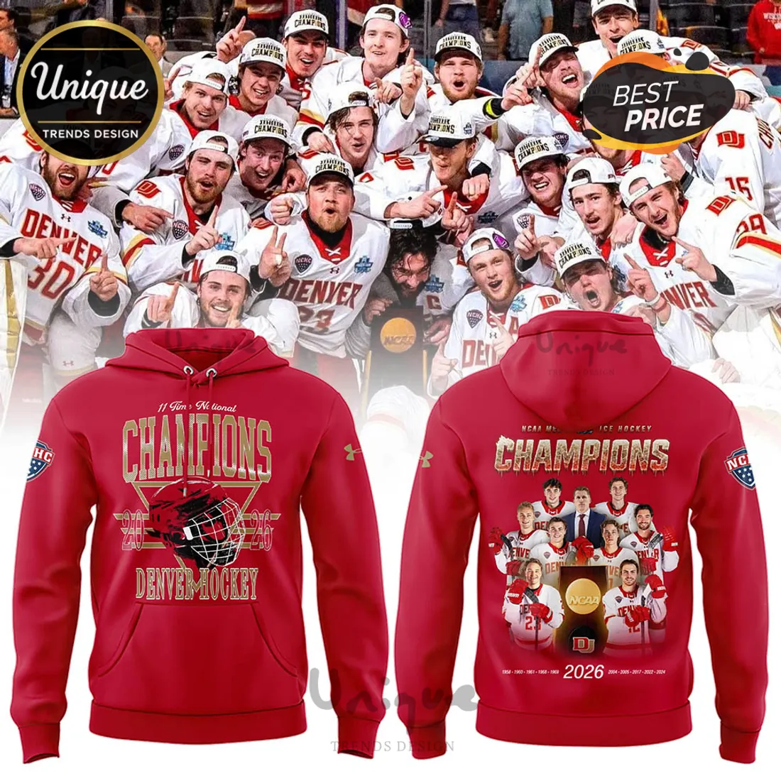 Denver Pioneers 2024 NCAA National Champions Commemorative Fan Hoodie Denver Pioneers 2024 NCAA National Champions Commemorative Fan Hoodie