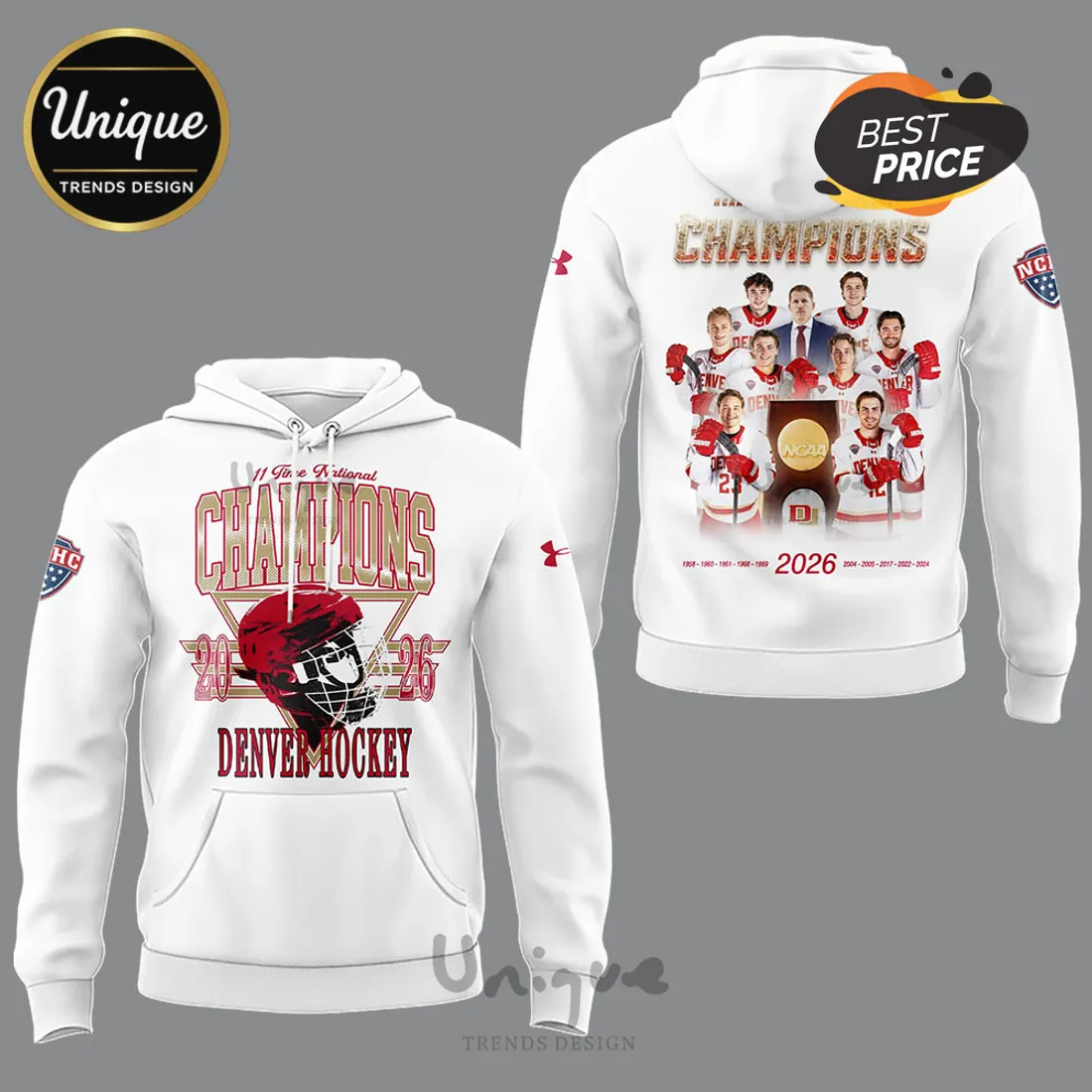 Denver Pioneers Hockey National Champions Legacy Commemorative Hoodie Denver Pioneers Hockey National Champions Legacy Commemorative Hoodie