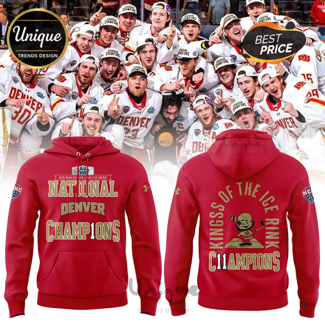 Denver Pioneers NCAA National Champions Commemorative Ice Hockey Hoodie Denver Pioneers NCAA National Champions Commemorative Ice Hockey Hoodie