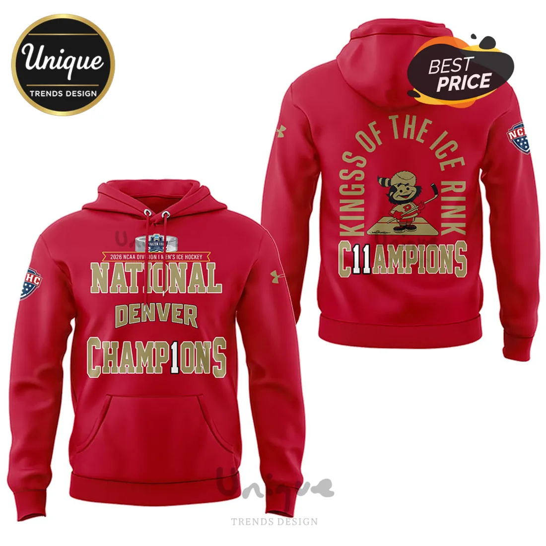 Denver Pioneers NCAA National Champions Commemorative Ice Hockey Hoodie Denver Pioneers NCAA National Champions Commemorative Ice Hockey Hoodie