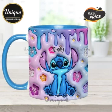Disney Stitch Ohana Personalized 3D Drip Pastel Flower Accent Mug